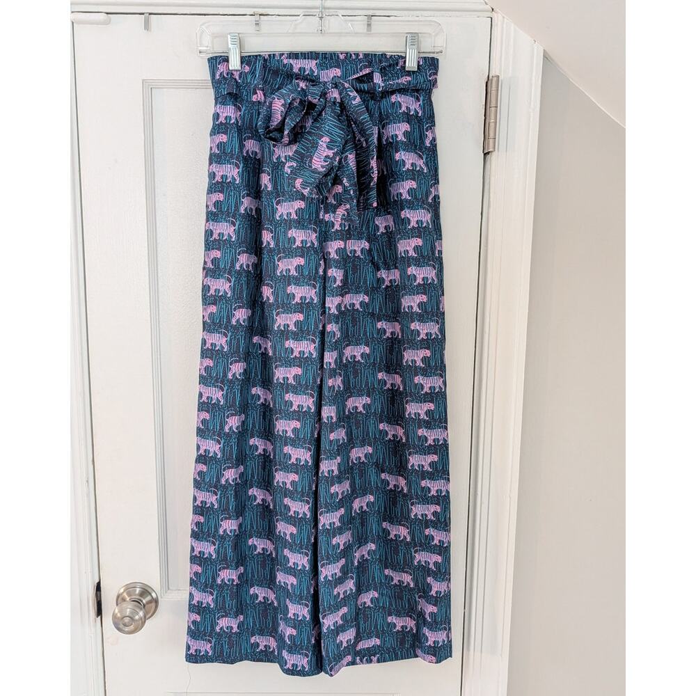 J. CREW Silk Wide Leg Pants in Bengal Tiger Print Belted/Cropped 00P 00 Petite